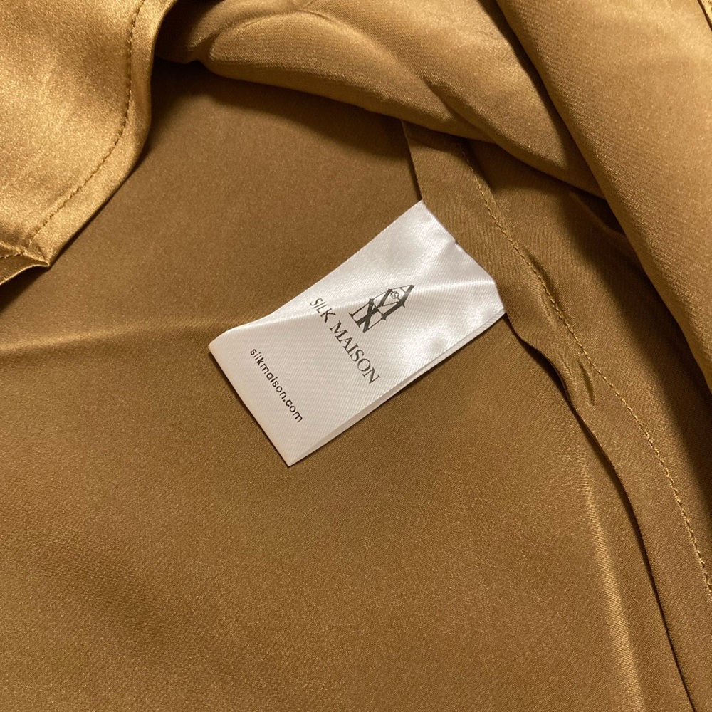 Satin Slip Midi Dress in Olive Brown — Women's - Picture 3 of 3